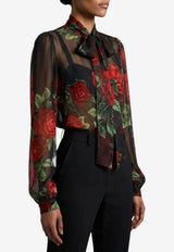 Dolce & Gabbana Rose Print Chiffon Tied Blouse Multicolor F5U60T-IS134-HN6EJ