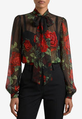 Dolce & Gabbana Rose Print Chiffon Tied Blouse Multicolor F5U60T-IS134-HN6EJ