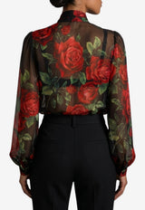 Dolce & Gabbana Rose Print Chiffon Tied Blouse Multicolor F5U60T-IS134-HN6EJ