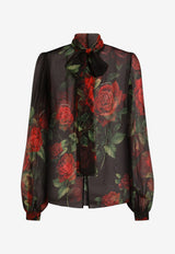 Dolce & Gabbana Rose Print Flowy Blouse Multicolor F5U60TIS134HN6EJ_ROSEROSSNERO_70014075