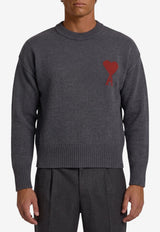 AMI PARIS Intarsia Knit Ami De Coeur Sweater Gray UKS838-018-084