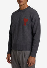 AMI PARIS Intarsia Knit Ami De Coeur Sweater Gray UKS838-018-084