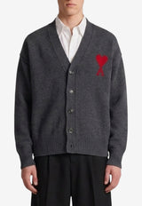AMI PARIS Intarsia Knit Ami De Coeur Cardigan Gray UKC367-018-084