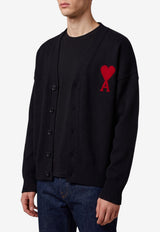 AMI PARIS Intarsia Knit Ami De Coeur Cardigan Black UKC367-018-009