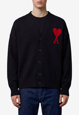 AMI PARIS Intarsia Knit Ami De Coeur Cardigan Black UKC367-018-009