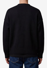 AMI PARIS Intarsia Knit Ami De Coeur Cardigan Black UKC367-018-009