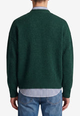 AMI PARIS Intarsia Knit Ami De Coeur Cardigan Green UKC365-KN0135-A279