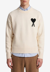 AMI PARIS Intarsia Knit Ami De Coeur Sweater Cream UKS838-018-151