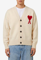 AMI PARIS Intarsia Knit Ami De Coeur Cardigan Beige UKC367-018-154