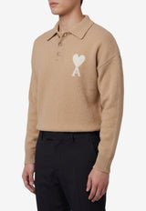 AMI PARIS Intarsia Knit Ami De Coeur Polo Sweater Beige UPL408-KN0135-A278