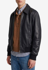 AMI PARIS Zip-Up Leather Jacket Black HJK850-LH0068-001
