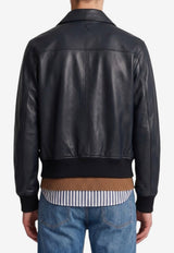 AMI PARIS Zip-Up Leather Jacket Black HJK850-LH0068-001