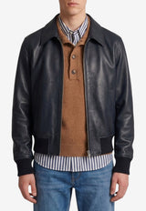 AMI PARIS Zip-Up Leather Jacket Black HJK850-LH0068-001