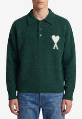 AMI PARIS Intarsia Knit Ami De Coeur Polo Sweater Green UPL408-KN0135-A279