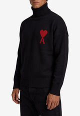AMI PARIS Intarsia Knit Ami De Coeur High-Neck Sweater Black UKS839-018-009