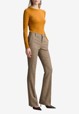Saint Laurent Prince ff Wales Flared Wool Pants Beige A000KT-Y3L61-2242
