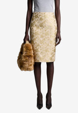 Saint Laurent Metallic Brocade Pencil Skirt Gold 876037-Y3L71-9243