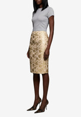 Saint Laurent Metallic Brocade Pencil Skirt Gold 876037-Y3L71-9243