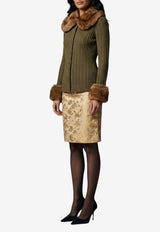 Saint Laurent Faux-Fur Trimmed Cable Knit Cashmere Cardigan Green A003KN-Y77OG-1310