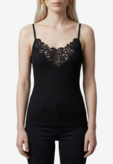 Saint Laurent Guipure Lace Silk Tank Top Black 876791-Y37SM-1000