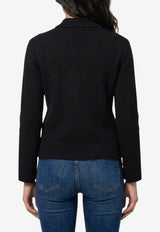 Saint Laurent Cropped Wool Polo Cardigan Black A0044Z-Y76TR-1000