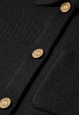 Saint Laurent Cropped Wool Polo Cardigan Black A0044Z-Y76TR-1000