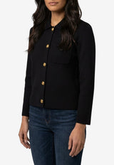 Saint Laurent Cropped Wool Polo Cardigan Black A0044Z-Y76TR-1000