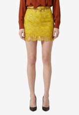 Saint Laurent Baroque Jacquard and Lace Mini Skirt Gold A003GZ-Y4L14-7148
