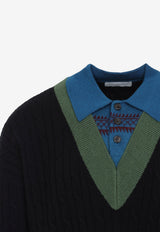 Medan Cable Knit Layered Polo Sweater