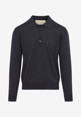 Fine Knit Wool Polo Sweater