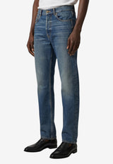 Saint Laurent Logo Patch Straight-Leg Jeans Blue 795478-Y09XK-4338