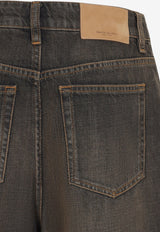 Wide-Leg Washed Denim Pants