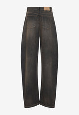 Wide-Leg Washed Denim Pants
