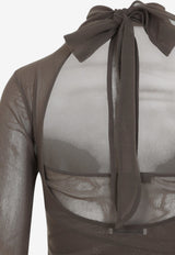 Layered Sheer Foulard-Neck Top