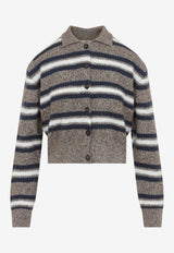 Textured Knit Stripe Cropped Polo Sweater