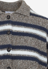 Textured Knit Stripe Cropped Polo Sweater