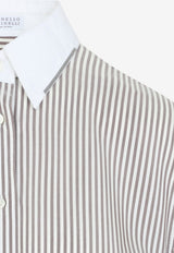 Long-Sleeved Striped Silk Shirt