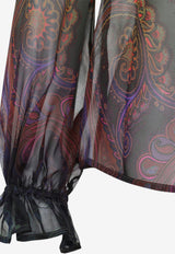 Paisley Print Ruffled Sheer Blouse