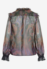 Paisley Print Ruffled Sheer Blouse