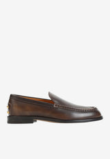 Antiqued Leather Loafers with Metal Studs