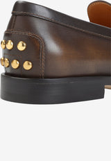 Antiqued Leather Loafers with Metal Studs