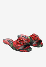 Rose Print Brocade Flat Sandals