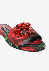Rose Print Brocade Flat Sandals