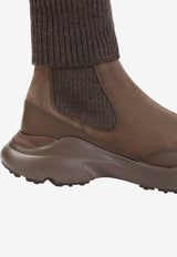 Suede and Rib Knit Ankle Boots