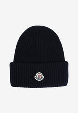 Logo Patch Ribbed Wool Beanie