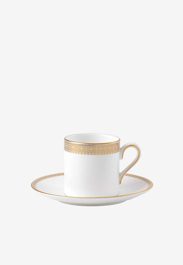 Wedgwood Vera Wang Lace Gold Coffee Cup with Saucer White 1057968