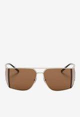 Saint Laurent Aviator Shield Sunglasses Brown 803743-Y9902-8166