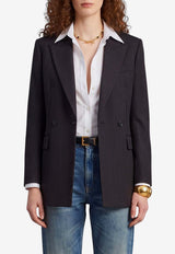 Saint Laurent Single-Breasted Pinstripe Blazer in Mélange Wool Black A007RP-Y4L31-1003