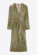 Dries Van Noten V-neck Belted Midi Dress Green 110031013/Q_DRVNO-606