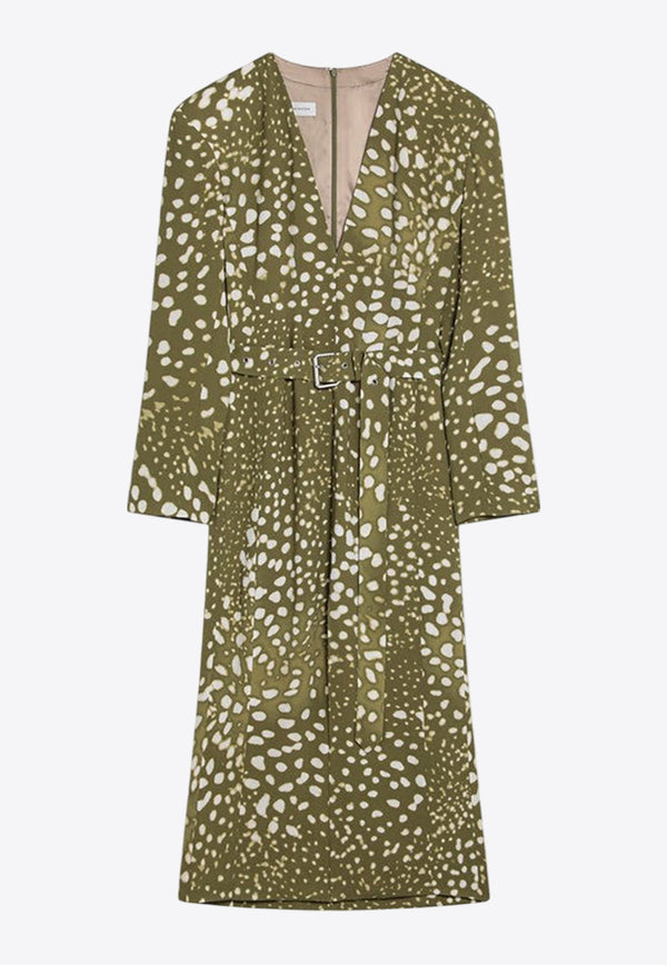 Dries Van Noten V-neck Belted Midi Dress Green 110031013/Q_DRVNO-606